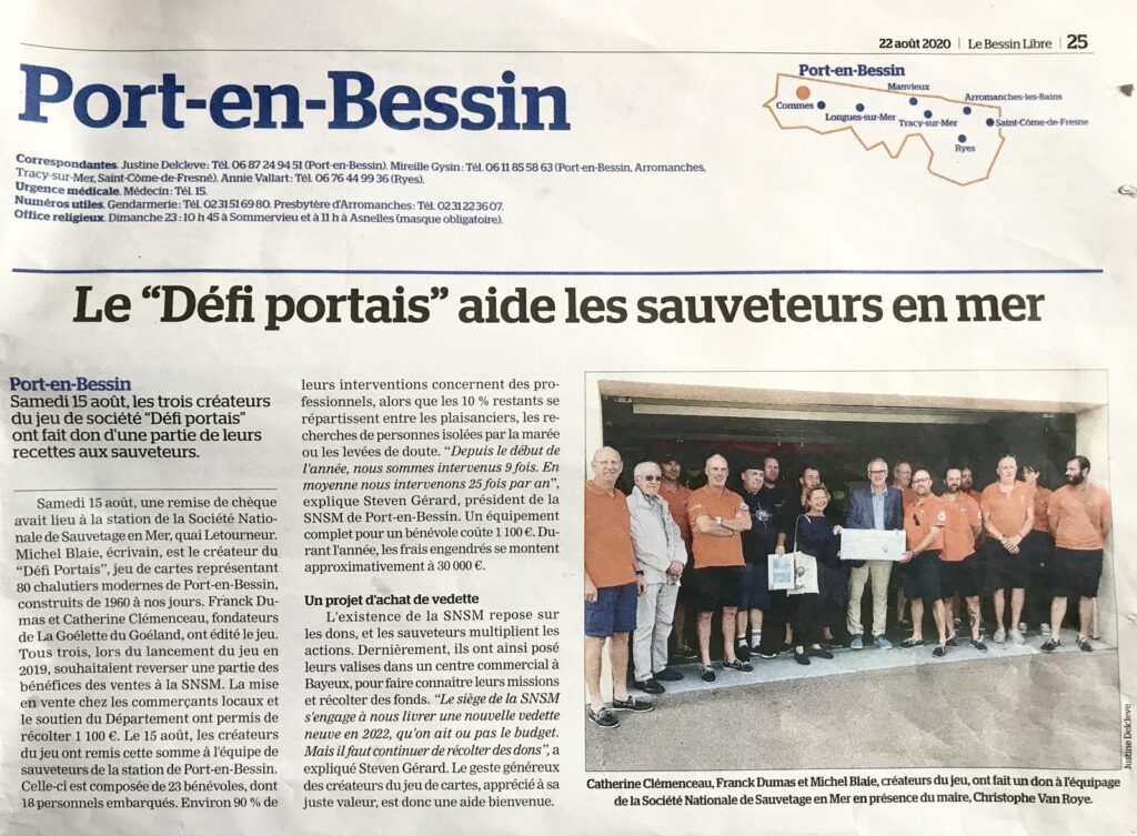 Le Bessin Libre, 22 août 2020 : le Défi Portais aide les sauveteurs en mer
