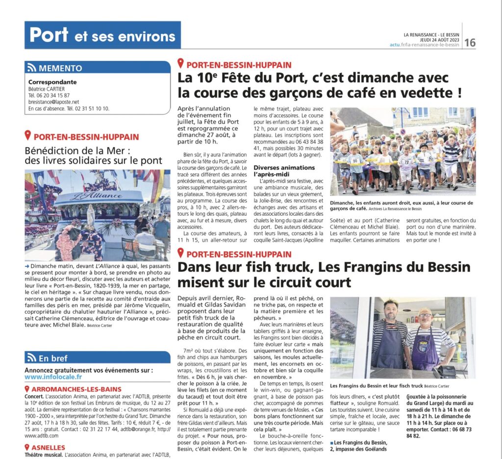 La Renaissance du Bessin, 24 août 2023 : Bénédiction de la Mer, des livres solidaires sur le pont