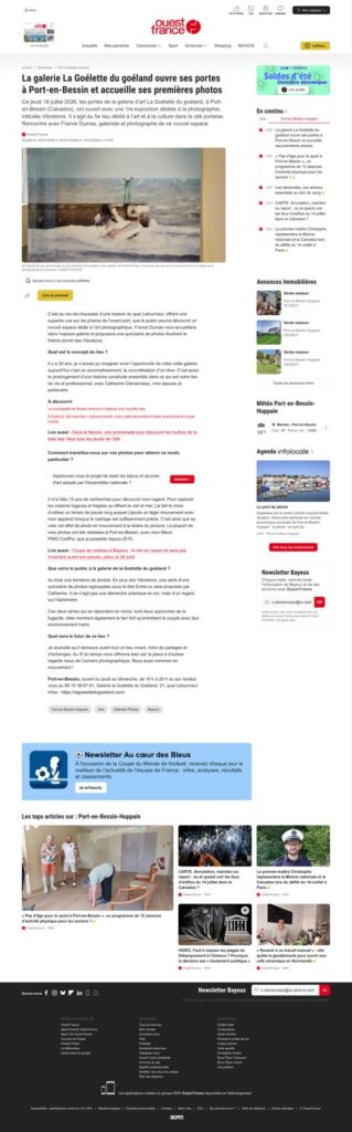 Ouest-France, 16 juillet 2026 : la galerie La Goélette du Goéland ouvre ses portes