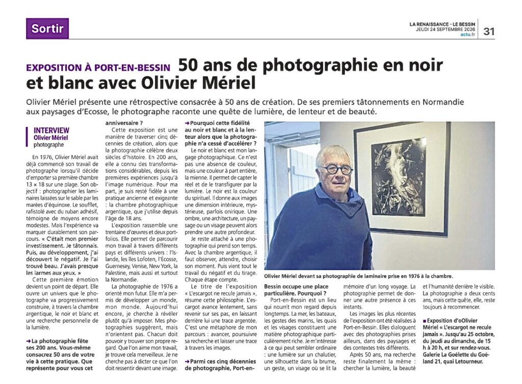 La Renaissance du Bessin, 24 septembre 2026 : 50 ans de photographie en noir et blanc avec Olivier Mériel